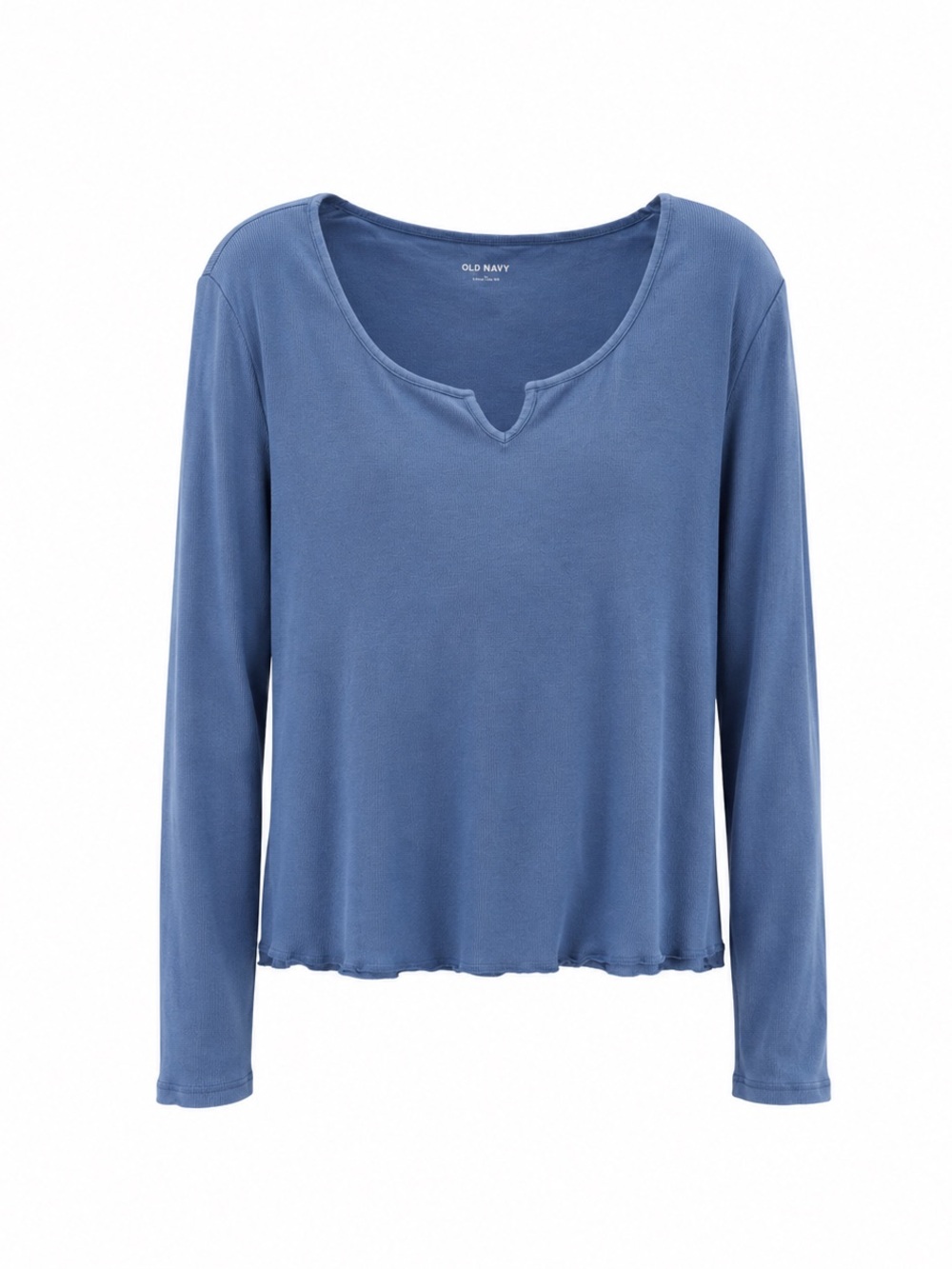 Old Navy Blue Ribbed Long Sleeve Notch Neck Top Size XL
